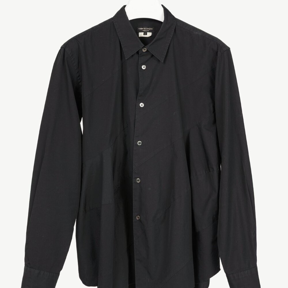 Comme des Garcons Homme Plus Black Cotton-Poplin Diagonal-Panel Buttoned Shirt - Picture 2 of 11